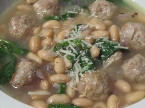 White Bean-Spinach Soup with Turkey Parmesan Meatballs